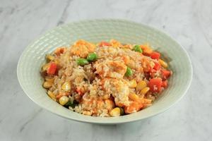 Authentic Yangzhou Chinese Fried Rice with Egg and Vegetable photo