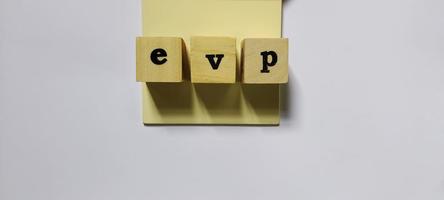 EVP employee value proposition, conceptual business illustration in wooden cubes photo