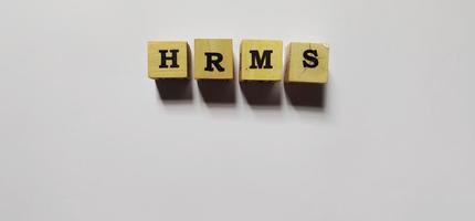 HRMS Human Resource Management System on wooden cubes photo