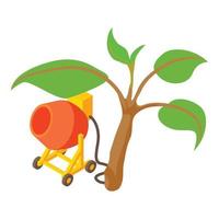 Construction site icon isometric vector. Manual concrete mixer green tree branch vector