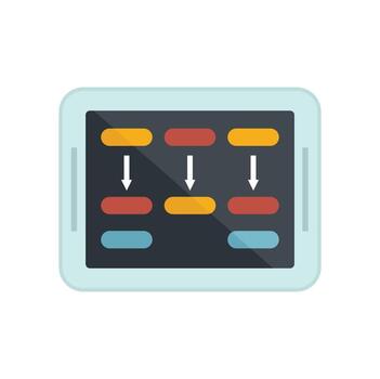 Tablet kid programming icon flat vector. Children computer robot vector