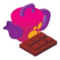 Afternoon tea icon isometric vector. Bright teapot and dark chocolate bar icon vector