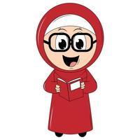 cute girl cartoon with hijab vector