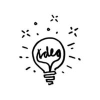 Doodle hand drawn light bulb icon with concept of idea. solution. isolated on white background. vector illustration