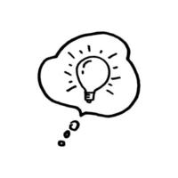 Doodle hand drawn light bulb icon with concept of idea. solution. isolated on white background. vector illustration