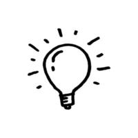 Doodle hand drawn light bulb icon with concept of idea. solution. isolated on white background. vector illustration