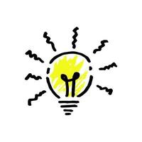 Doodle hand drawn light bulb icon with concept of idea. solution. isolated on white background. vector illustration