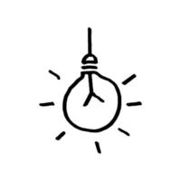 Doodle hand drawn light bulb icon with concept of idea. solution. isolated on white background. vector illustration