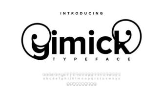 Gimick font alphabet. Typography typeface uppercase lowercase and number. vector illustration