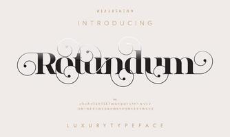 Rotundum luxury fashion font alphabet. Typography swirl typeface uppercase lowercase and number. vector illustration