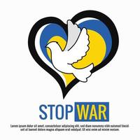 Stop war concept between russia and ukraine conflict with love and dove bird illustration vector