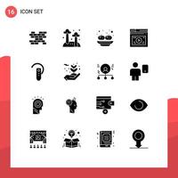 Modern Set of 16 Solid Glyphs Pictograph of bluetooth media party website page Editable Vector Design Elements