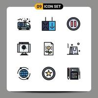 Set of 9 Modern UI Icons Symbols Signs for finance business music bank network Editable Vector Design Elements