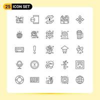 Pack of 25 Modern Lines Signs and Symbols for Web Print Media such as arrow pin currency position location Editable Vector Design Elements