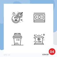 Set of 4 Modern UI Icons Symbols Signs for business equipment target money trash Editable Vector Design Elements