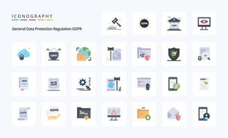 paquete de iconos de color plano de 25 gdpr vector