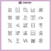 Group of 25 Lines Signs and Symbols for business stats buildings statistics house Editable Vector Design Elements