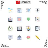 Pack of 16 Modern Flat Colors Signs and Symbols for Web Print Media such as free access computing enterprise architecture laptop microphone Editable Pack of Creative Vector Design Elements