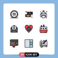 9 User Interface Filledline Flat Color Pack of modern Signs and Symbols of mail envelope sweets donation iot Editable Vector Design Elements