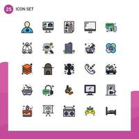 Mobile Interface Filled line Flat Color Set of 25 Pictograms of imac devices job computer report Editable Vector Design Elements