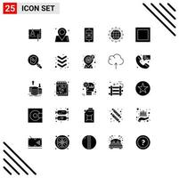 Group of 25 Modern Solid Glyphs Set for optimization seo way globe temperature Editable Vector Design Elements