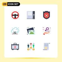 9 User Interface Flat Color Pack of modern Signs and Symbols of images photos shield camera storage Editable Vector Design Elements