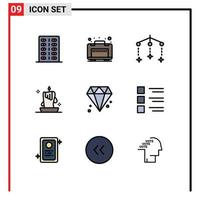 Pictogram Set of 9 Simple Filledline Flat Colors of canada lantern baby illumination candle Editable Vector Design Elements