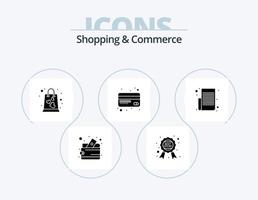 Shopping And Commerce Glyph Icon Pack 5 Icon Design. memo. smart card. offer. debit card. shopping bag vector