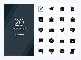 20 Multimedia Solid Glyph icon for presentation vector