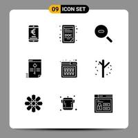 Group of 9 Solid Glyphs Signs and Symbols for online data search key secure Editable Vector Design Elements