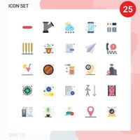 paquete de 25 signos y símbolos de colores planos modernos para medios de impresión web, como elementos de diseño de vectores editables de teléfonos celulares de pronóstico electrónico en línea