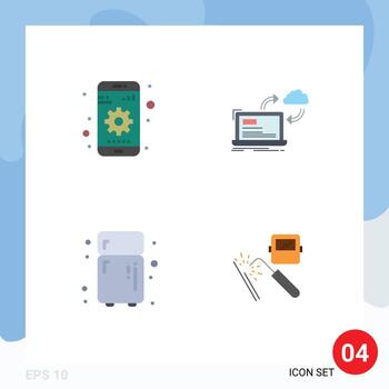 Pictogram Set of 4 Simple Flat Icons of gear electronic device data refrigerator Editable Vector Design Elements