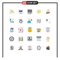 User Interface Pack of 25 Basic Flat Colors of arrow spa monitor bowl gear Editable Vector Design Elements