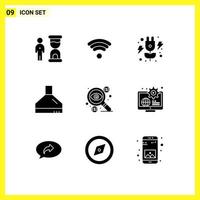 9 Thematic Vector Solid Glyphs and Editable Symbols of money coin energy business fan Editable Vector Design Elements