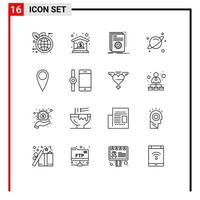 Group of 16 Outlines Signs and Symbols for connect guitar build space planet Editable Vector Design Elements