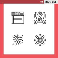 Mobile Interface Line Set of 4 Pictograms of finish food race gear grape Editable Vector Design Elements