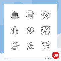 Modern Set of 9 Outlines and symbols such as egg sound cloud head phone light Editable Vector Design Elements