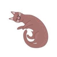 Domestic cat is sleeping. Active cat life. Animal pose. Hand drawn vector illustration isolated on white.