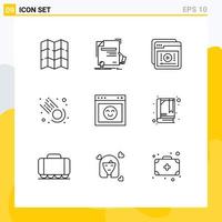 Universal Icon Symbols Group of 9 Modern Outlines of browser meteor tutorials comet learning Editable Vector Design Elements