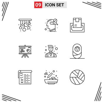 conjunto de 9 iconos de interfaz de usuario modernos signos de símbolos para presentación de proyector de efectivo de gráfico de hombre de negocios elementos de diseño de vector editables