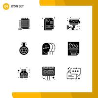 Set of 9 Modern UI Icons Symbols Signs for personality chemistery cctv flask technology Editable Vector Design Elements