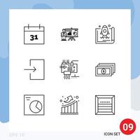 Group of 9 Modern Outlines Set for electronics assemble launch input arrow Editable Vector Design Elements