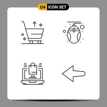 4 Universal Filledline Flat Colors Set for Web and Mobile Applications cart laptop from mouse shopping Editable Vector Design Elements