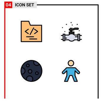 Pictogram Set of 4 Simple Filledline Flat Colors of folder weather mechanical system kid Editable Vector Design Elements