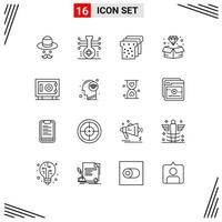 16 User Interface Outline Pack of modern Signs and Symbols of money jewelry technology jewel diamond Editable Vector Design Elements