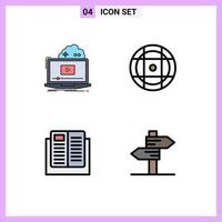 Pack of 4 Modern Filledline Flat Colors Signs and Symbols for Web Print Media such as cloud education streaming equipment learning Editable Vector Design Elements