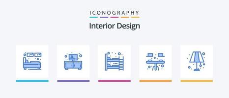 Paquete de 5 iconos de diseño de interiores azul que incluye piso. interior. televisión. comida. dormir. diseño de iconos creativos vector