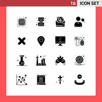 Set of 16 Commercial Solid Glyphs pack for close delete document user employee Editable Vector Design Elements