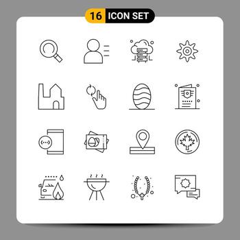 paquete de 16 signos y símbolos de contornos modernos para medios de impresión web, como elementos de diseño de vectores editables de la fábrica de la industria del servidor de dedos de actualización