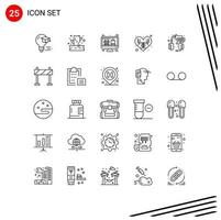 Concepto de 25 líneas para sitios web, dispositivos móviles y aplicaciones, centro de soporte, entorno de amor por computadora, elementos de diseño vectorial editables vector